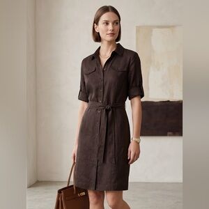 Isabella DeMarco size 8 linen blend snapfront safari shirt dress quiet luxury